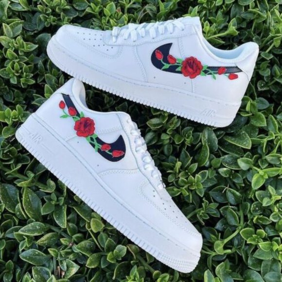 Nike Air Force 1 Red Rose Custom Low Floral White Black Shoes Men Women Kids main image 16
